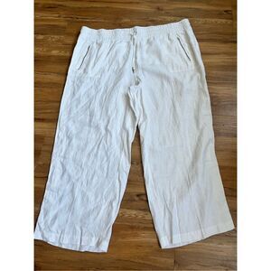 Athleta size 26 White Pull On Elastic Waist Straight Leg 100% Linen Pants NEW